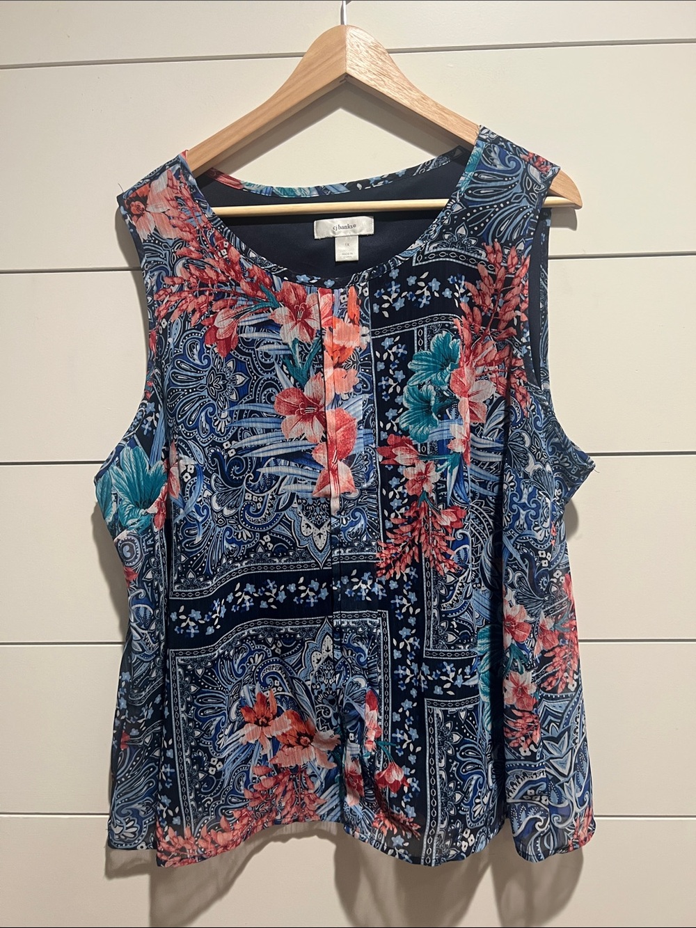 CJ Banks Navy Floral Paisley Sleeveless Top